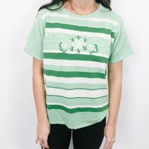 Vintage Green & White Floral Embroidered Top